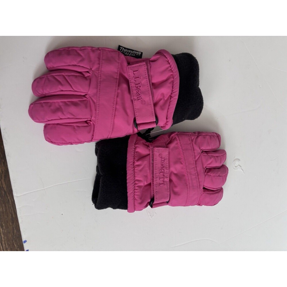 LL BEAN Mitten Gloves Primaloft Insulated Lined Kids L  NEW Pink/Black